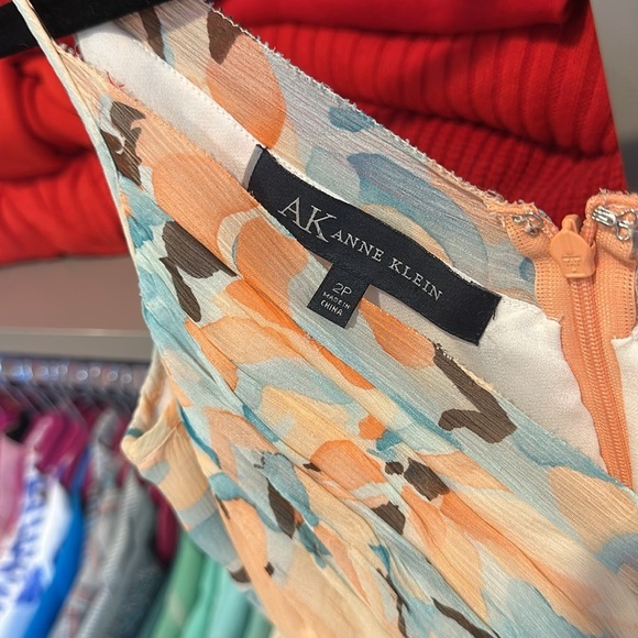 Anne Klein orange/blue back zipper back tie v neck sleeveless dress size 2P - Picture 2 of 3